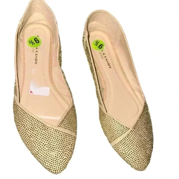 Gold Embellished Pointed-Toe Flats - Picture 1 of 13